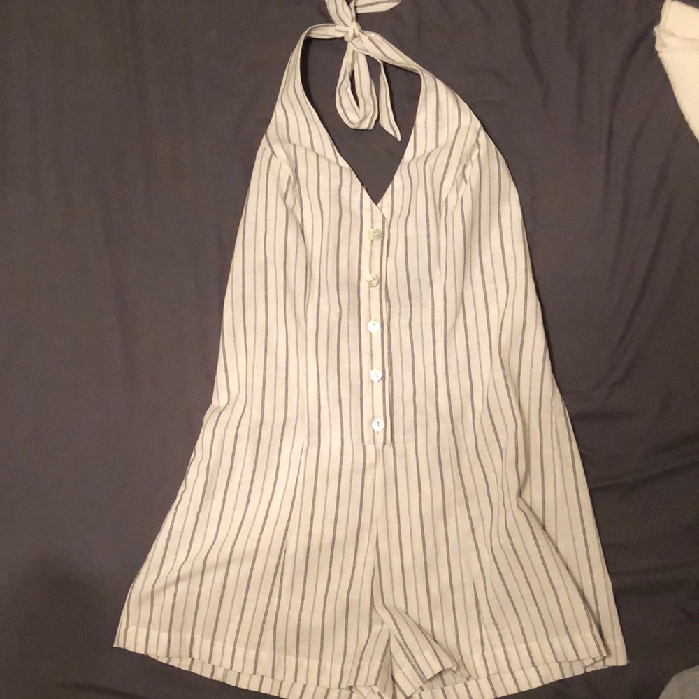 Black and white striped romper.